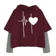thumbnail image 1 of DPTALR Sweat à Capuche Décontracté pour Femmes Imprimé Amoureux à Cordon Patchwork Rayé Manches Longues Hauts Courts, 1 of 3