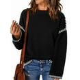 thumbnail image 1 of Suéteres para Mujer, Cuello Redondo Liso, Corte Holgado, Larga, Punto en Contraste, Jersey, Tops Negro L, 1 of 9