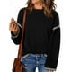 thumbnail image 1 of Suéteres para Mujer, Cuello Redondo Liso, Corte Holgado, Larga, Punto en Contraste, Jersey, Tops Negro S, 1 of 9
