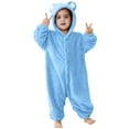 thumbnail image 2 of dazeni Kids Cute Teddy Onesie Boys Girls Fuzzy Fleece Pajamas Jumpsuit Soft Flannel Button Down Hooded Jumpsuit Halloween Christmas Gift Blue 9 Months, 2 of 9