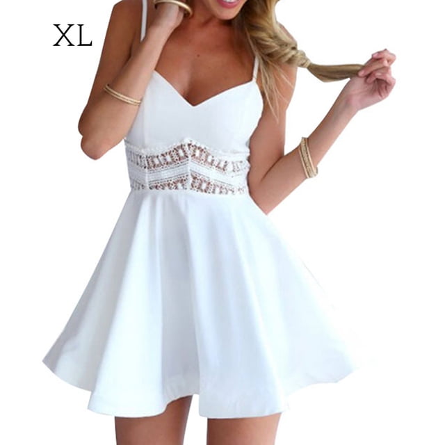 Sonducket Vestido de playa sin mangas con cuello en V y costuras de encaje para mujer Vestidos blanco SG