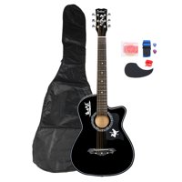 Basswood Guitar with Bag Straps Picks LCD Tuner Pickguard String Set Black DK-38C