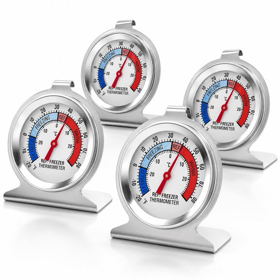 Large Dial Refrigerator Freezer Thermometer,4 Pack - Easy-Read Hanging or Standing Dual Mount Fridge Freezer Thermometers for Accurate Temp