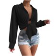 thumbnail image 2 of Ahabrexf Womens Shirts Casual Women's Solid Color Long Sleeved Button Sunscreen Shirt Long Womens Shirts Long Womens Shirts, 2 of 9