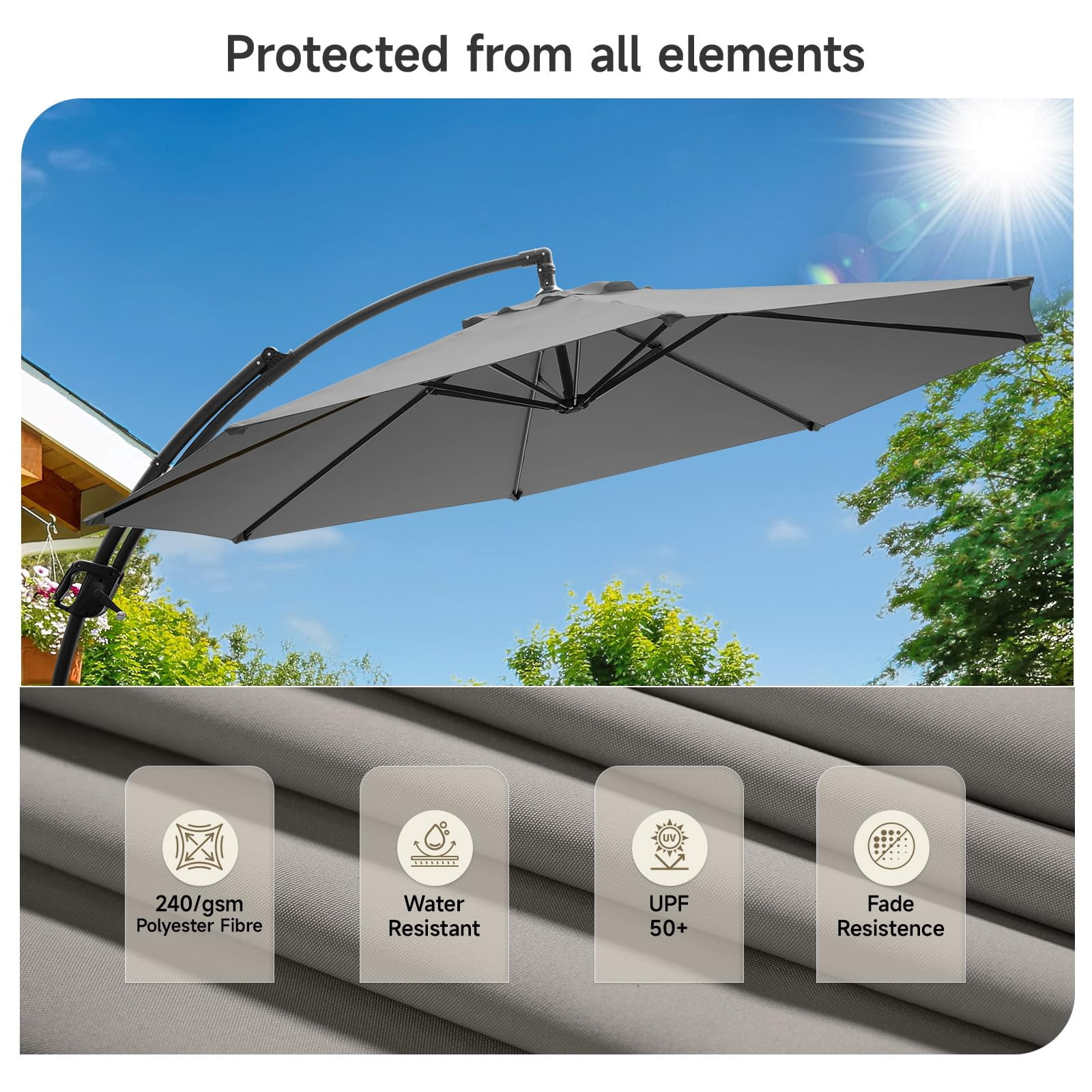 ONBRILL Outdoor Patio Umbrella with Base, 240G/M2 fabric, 10 FT Sun Shade Umbrella for Deck, Pool
