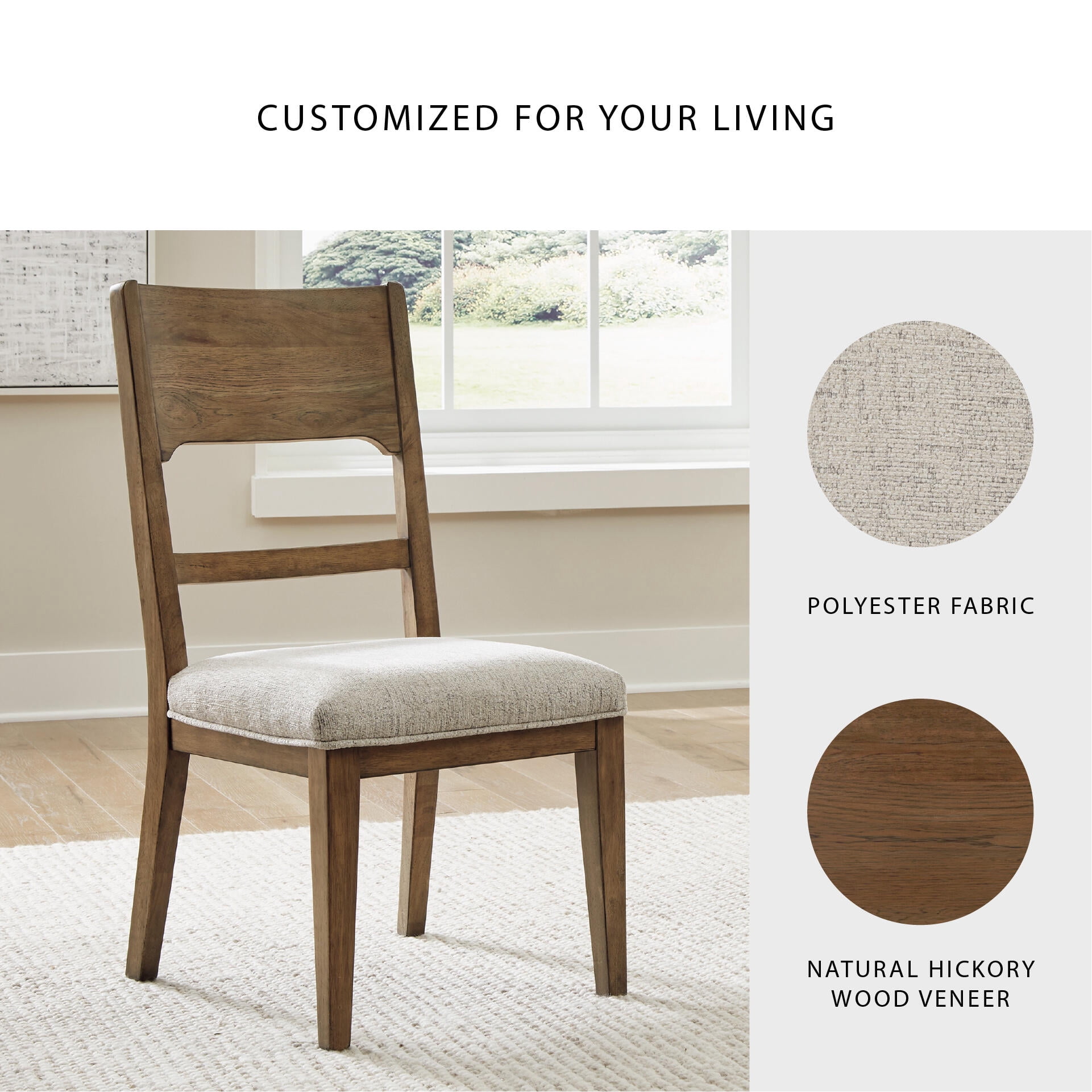 Signature Design by Ashley Cabalynn Dining Side Chairs Set of 2, Oatmeal and Light Brown Upholstered Dining Chairs with Hardwood Frame