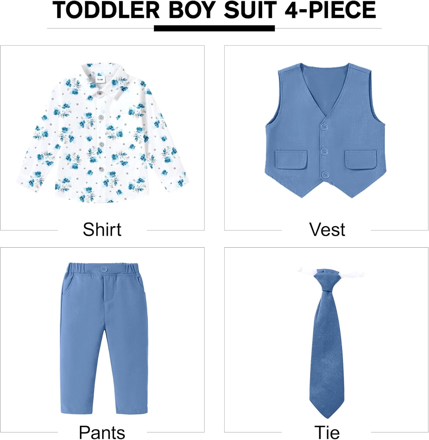 SANMIO Toddler Boy Suit Baby Boy Church Clothes Formal Dress Baptism Outfit Sets Shirt+Tie+Vest+Pants Kids Tuxedo 1-5T Boys Wedding Clothes