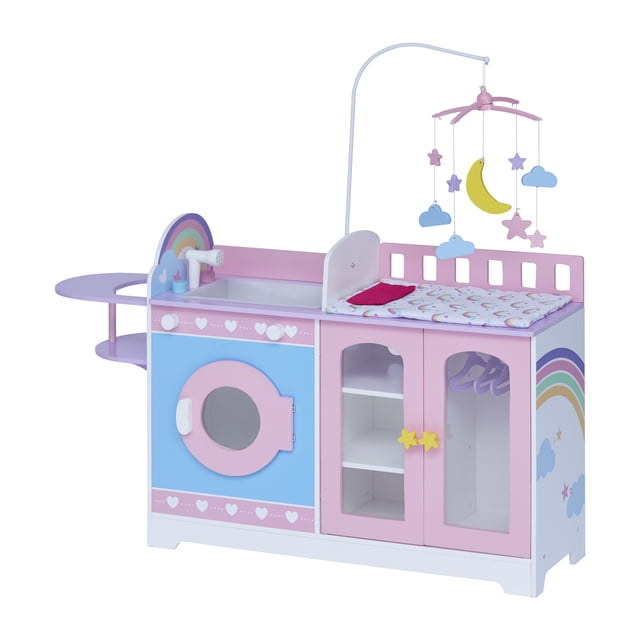 Teamson Kids Station de Change et de Rangement pour Poupée 6 en 1 Jouet de Rôle Rose