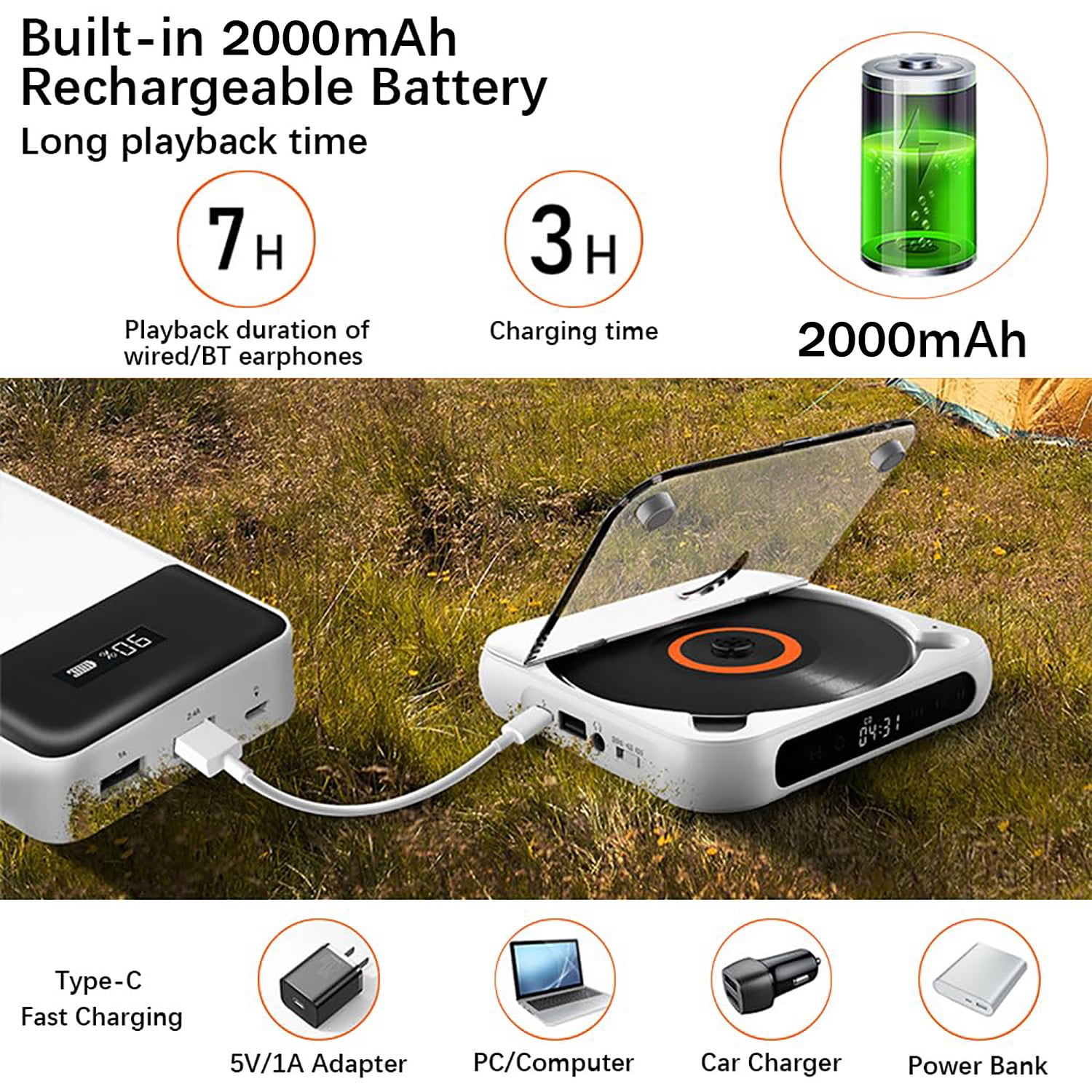 Portable CD Player with Bluetooth 5.1, FM Radio & USB Playback – Dustproof Cover, LED Display, Remote Control, A-B Repeat – Includes Earphones, Compatible with BT Speakers & Headphones