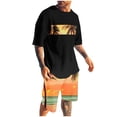 thumbnail image 3 of VBTAPA Men's Summer Tracksuit 2 Piece Beach Outfits Tropical Print Crewneck Tee and Shorts Set Casual Sweat Suit with Pockets Today's Sales Black L, 3 of 6