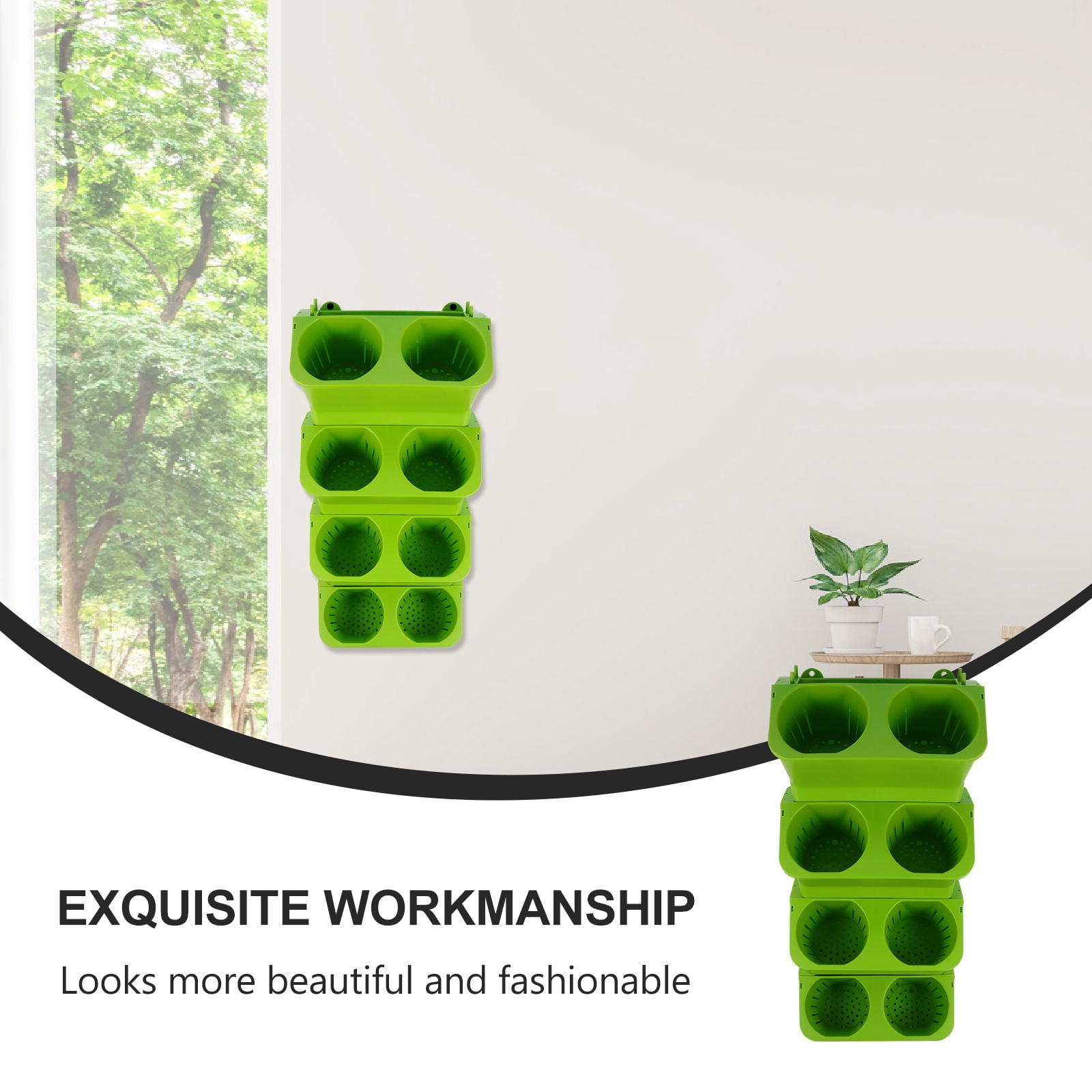 LOLIPPYY Set of 4 Self Watering Green Planter Pots for , 9.4 x 5.9 x 5.1 Inches, Indoor and Outdoor Use