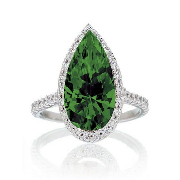 1.50 Carat Pear Cut Emerald Halo Desiger Engagement For Woman On 10K White Gold