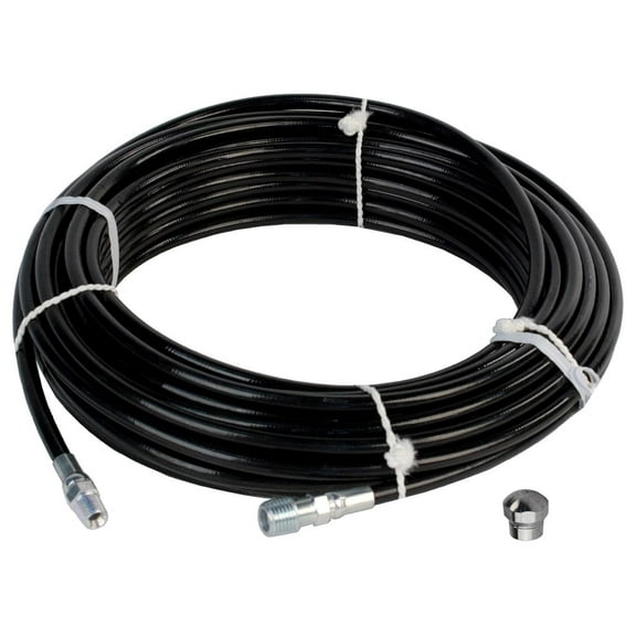 Sewer Jetter Kit 1/8" NPT x 50' Hose & 4.0 Orifice Button Nose Nozzle 4000 PSI Black