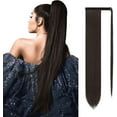 thumbnail image 1 of LAICAIW Extension Longue Queue de Cheval Droite 28 Pouces Enrouler Extensions de Cheveux Synthétiques à Clip pour Femmes, Brun Moyen, 1 of 7