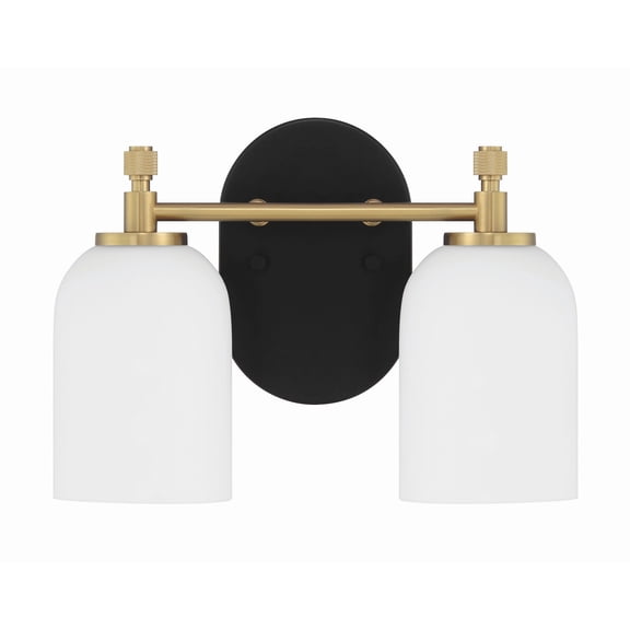 Craftmade - Council 2 Light 12.25 in. Flat Black/Satin Brass Finish Vanity Light with White Frosted Glass