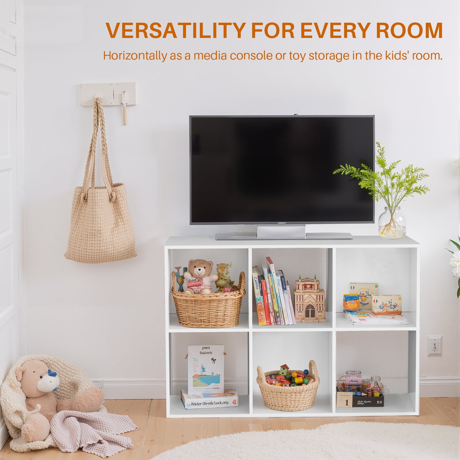 Atilioo 6 Cube Storage Organizer, Open Bookcase, Space-Saving Display Shelf with Removable Back Panels, Easy Assembly, White
