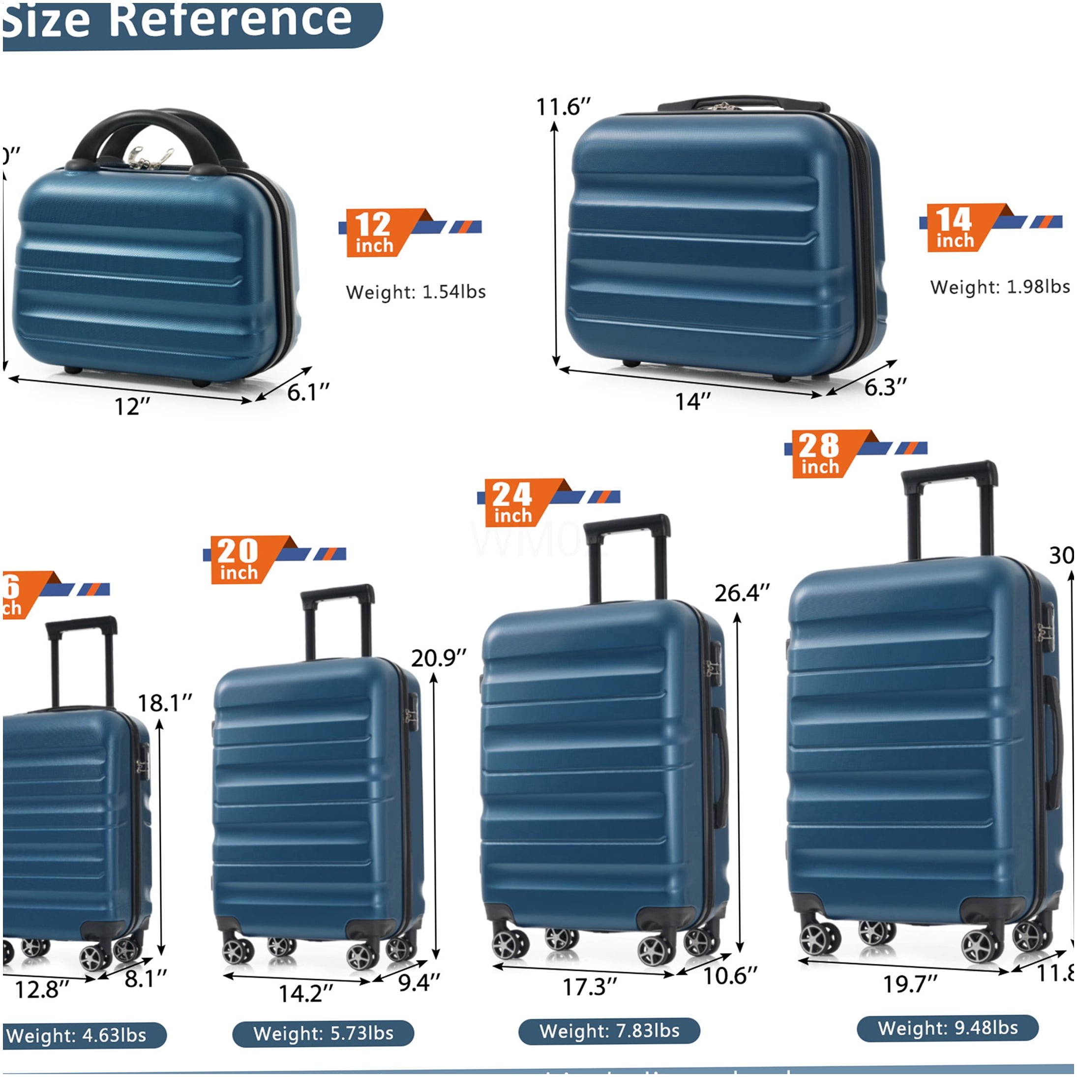 Inky Blue ABS Hardshell 6-Piece Luggage Set with Spinner Wheels, Lightweight & Durable Suitcases for Air Travel, Carry On and Checked Bags