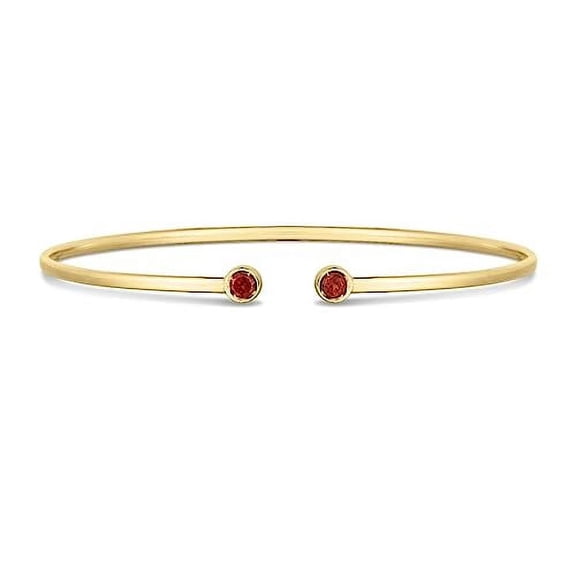 JewelStop 14K Yellow Gold 3mm Round Garnet Open Cuff Bangle with Polished Finish - 3.2gr