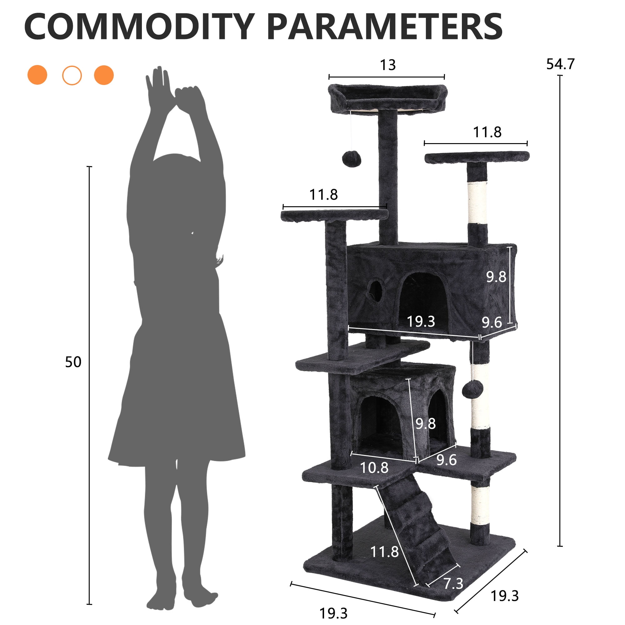 54 inch Cat Trees and Towers for Indoor Cats, Cat Condo Scratching Post for Adult Cats, Multi-Level Cat Towers for Small Cats, Dark Gray
