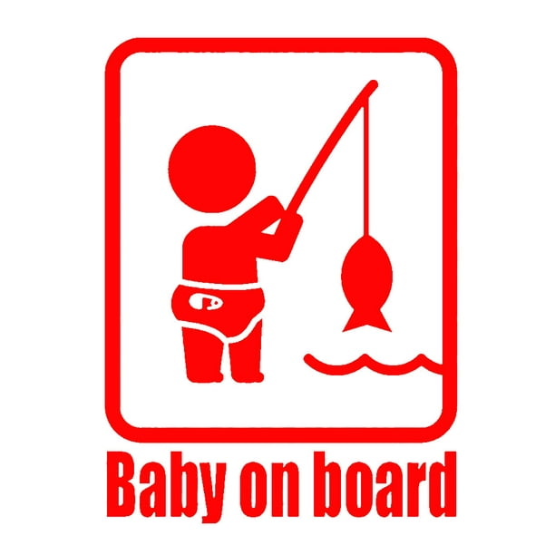 Trayknick Funny Fishing Baby On Board Car Vehicle Reflective Decals Sticker Decoration Red