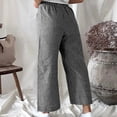 thumbnail image 5 of Pantalones anchos de lino para mujer, pantalones de playa holgados con cordón de cintura alta y bolsillo, 5 of 5
