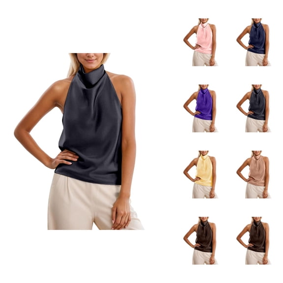 Satin Tank Tops for Women Halter Turtleneck Backless Loose Sleeveless Shirt Y2k Going out Tops Summer Outfits