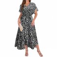 thumbnail image 1 of WILLBEST Vestidos de Mujer 2025 Nuevo Vestido Largo con Estampado de Encaje, Manga Corta, Cuello En V y Abertura con Lazo Chica, 1 of 4