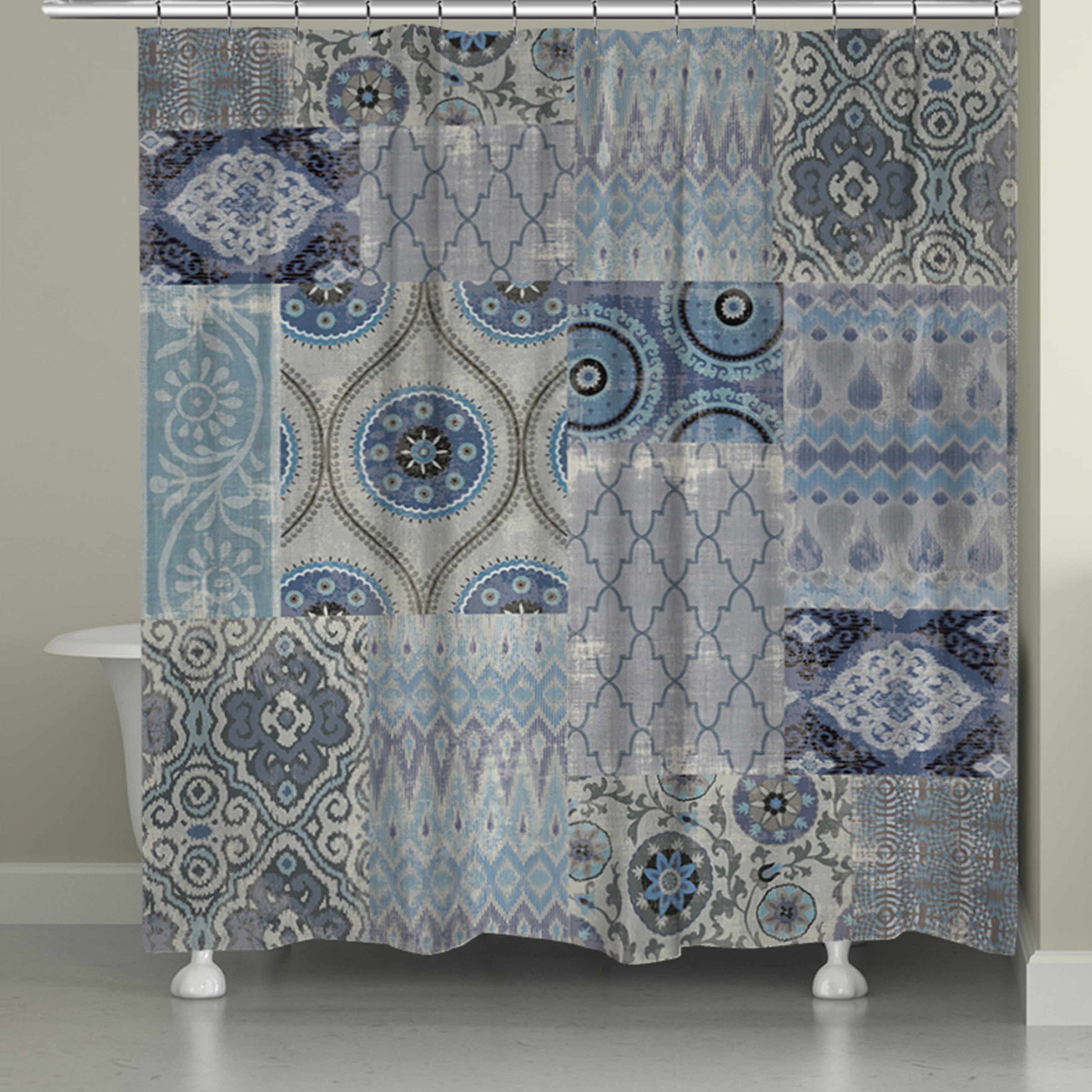 Laural Home Blue Patchwork Shower Curtain 71 Inch X 74 Inch