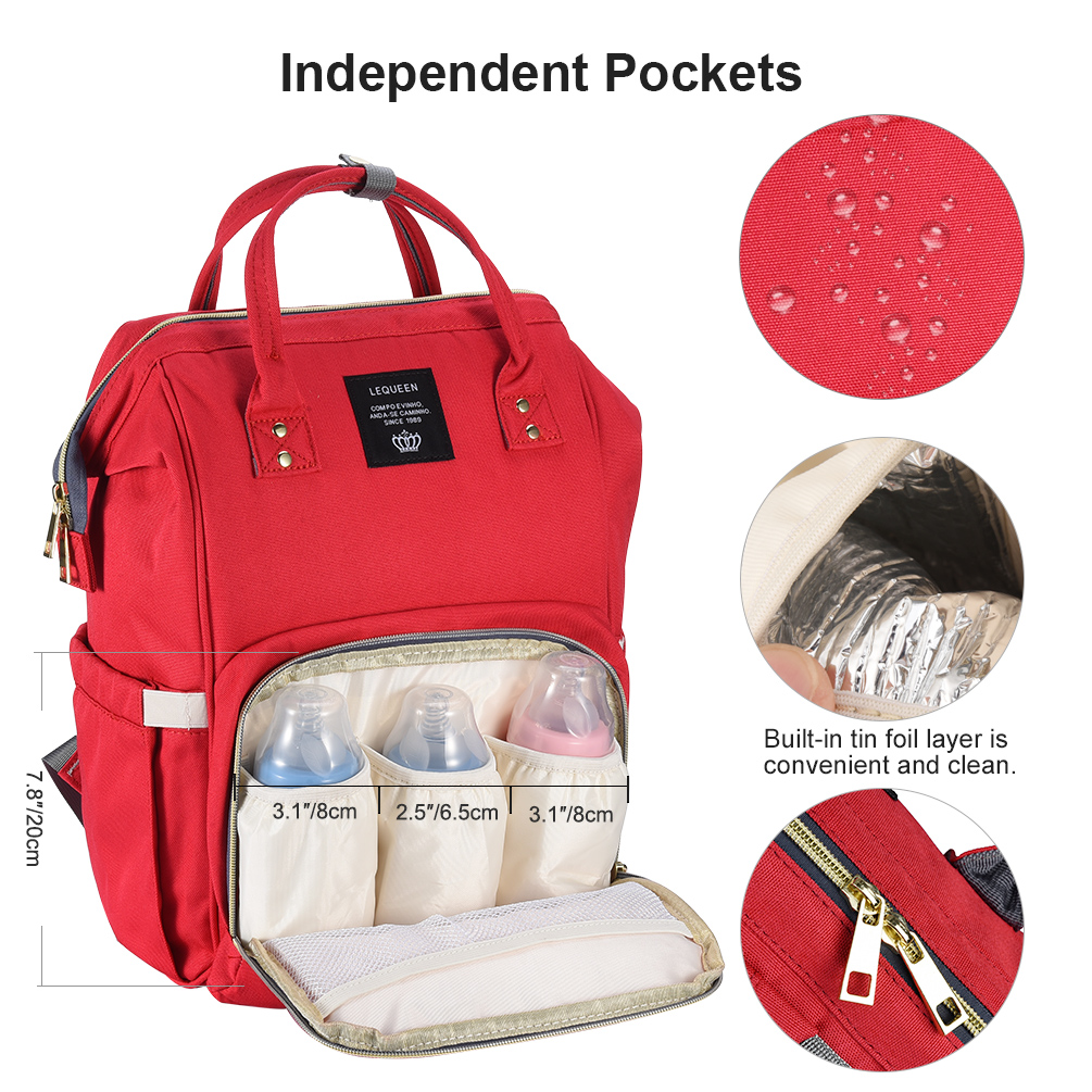 Large Capacity Diaper Bag Backpack, XNB Anti-Water Mummy Maternity Nappy Bags Changing Bags with Insulated Pockets,Waterproof and Stylish, Multi-functional Travel Backpack for Baby Care, Red - image 2 of 10