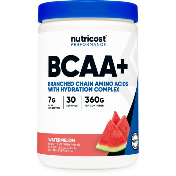 Nutricost BCAA   Hydration Powder (Watermelon, 30 Servings) - Branched Chain Amino Acids with Hydration Complex, Gluten Free, Non-GMO, Vegetarian