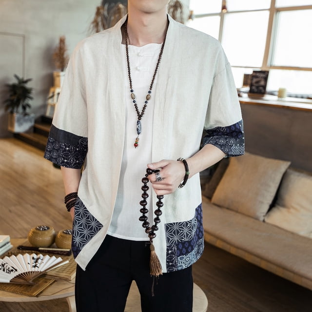 Camisa de estilo chino para hombre, estilo antiguo Hanfu, abrigo de algodón y lino, abrigo Zen para jóvenes, traje Tang de estilo chino de lino