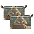 thumbnail image 3 of BZSMCE Collapsible Fabric Cube Storage Bins Meerkat Sitting on Wooden Design Pattern Storage Box, 3 of 8