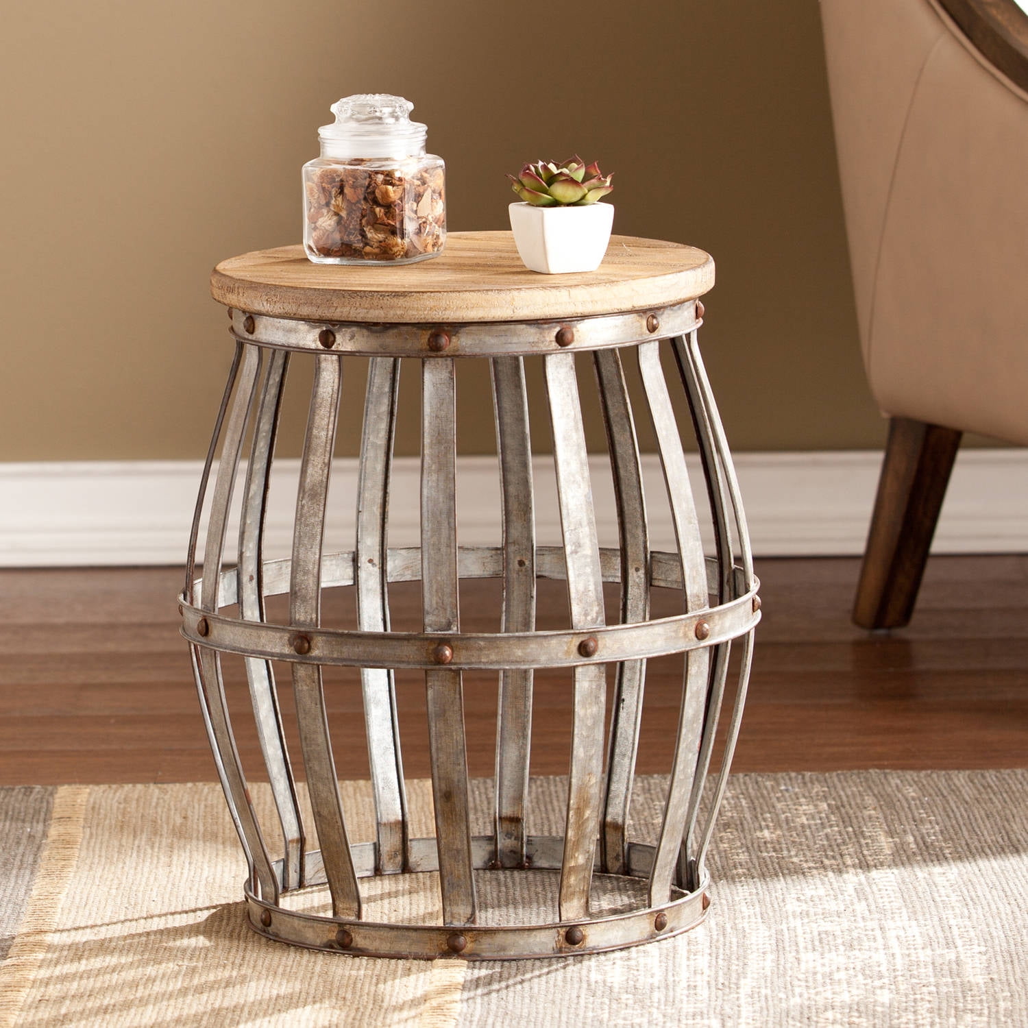 Southern Enterprises Wine Barrel Accent Table, Antique Silver Walmart