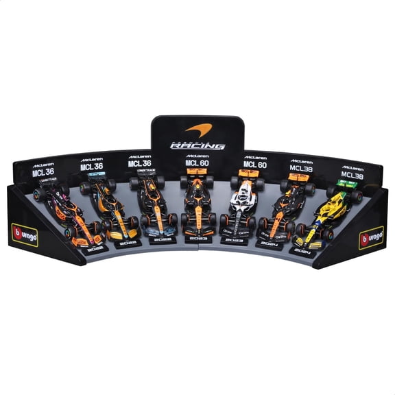 Open Box Bburago Formula Racing McLaren1:43 Scale Diecast Race Play Cars with Display Stand 7 pack