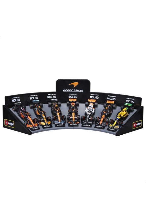 Open Box Bburago Formula Racing McLaren1:43 Scale Diecast Race Play Cars with Display Stand 7 pack