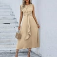 thumbnail image 4 of Kaemgyyd Dress for Women Sleeveless Crew Neck Trendy Dresses Solid Tie Waist Ruched Mixi Cocktail Dress for Party, 4 of 5