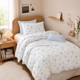 thumbnail image 3 of 3 Pieces Cute Bowknot Comforter Set for Boys Girls Dreamy Princess Style Princess Style Blue Floral Queen Bedding Set Ultra Soft Reversible Garden Flower Comforter with Pillowcases, 3 of 6