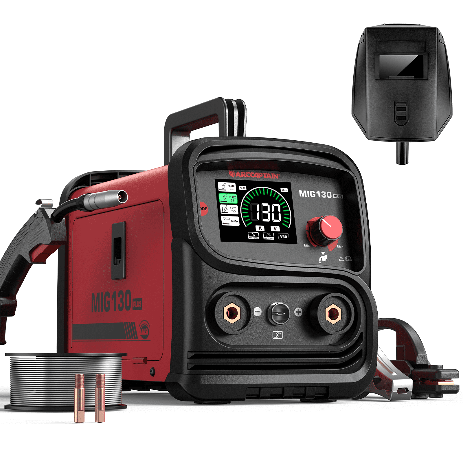 ARCCAPTAIN 130A MIG Welder, 3-in-1 Flux Core Gasless MIG/TIG/Stick 110V Portable Welding Machine with Synergic Control & MCU Tech