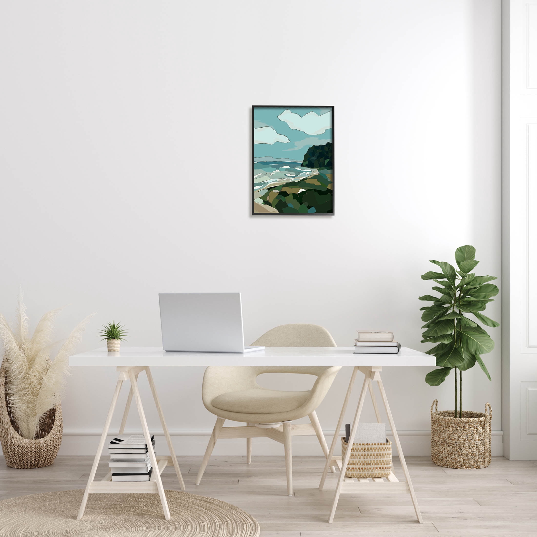 Stupell Industries Cloudy Blocked Beach Cliffs Landscape Graphic Art Black Framed Art Print Wall Art, Design by Nikita Jariwala