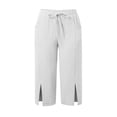thumbnail image 4 of Hurxie Womens Capris Pants High Waist Drawstring Comfy Casual Pants Lightweight Trousers Buttons with Pockets White,2XL, 4 of 6