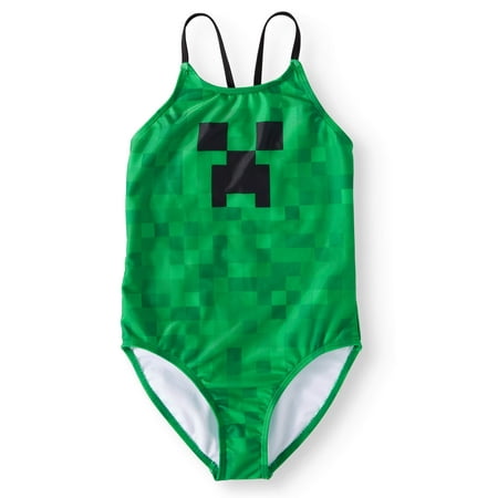 Minecraft One-Piece Swimsuit (Little Girls & Big (Best Girl Skins For Minecraft Pe)