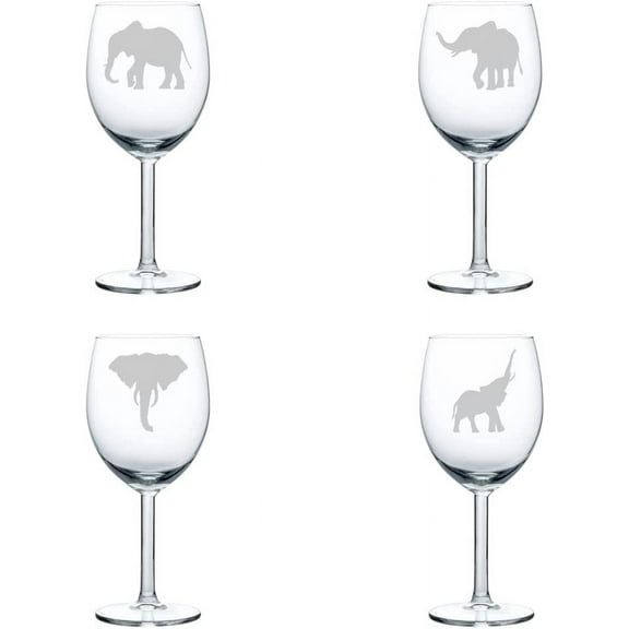Set of 4 Wine Glass Gift Goblet Elephant Collection (10 oz)