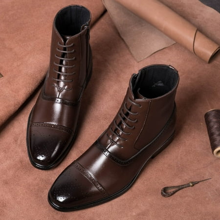 

Christmas Mens Shoes Classic Business Leather Shoes Fashion Casual High Top Lace Up Side Zipper Leather Shoes