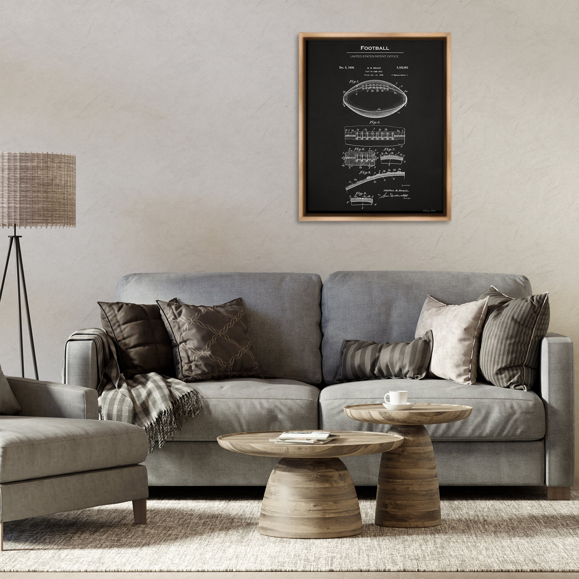Stupell Industries Detailed Football Blueprint Sports Painting Brown Floater Framed Art Print Wall Art, 25 x 31