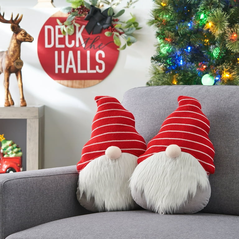 Holiday Time 14inch Red Hat Gnome Shaped Christmas Decorative Pillow 2 Count per Pack Walmart