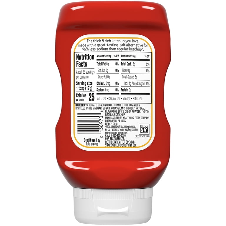 Heinz No Salt Added Tomato Ketchup - 14 Oz Bottle, Low Sodium Ketchup With Classic Tomato Flavor