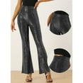 thumbnail image 2 of DARING DIVA Women's Sparkle Bell Bottoms Stretch Shiny Flare Sequin Pants XS Silver Black, 2 of 6