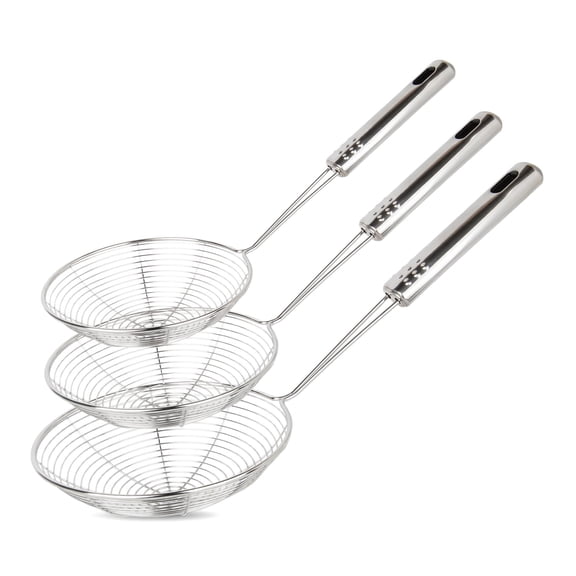 Spider Strainer Set of 3, Asian Stainless Steel Wire Skimmer Ladle Spoon with Handle, Large Mesh Scoop for Frying, Pasta, Spaghetti, Noodle - 30.5cm, 32cm, 35cm
