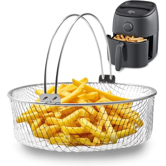 ABPETE Air Fryer Basket, Steamer Basket for Instant Pot, 304 Stainless Steel Mesh Basket for Instant 6Qt 8Qt Air Fryer, Air Fryer Accessory 8 inch Basket with Handle