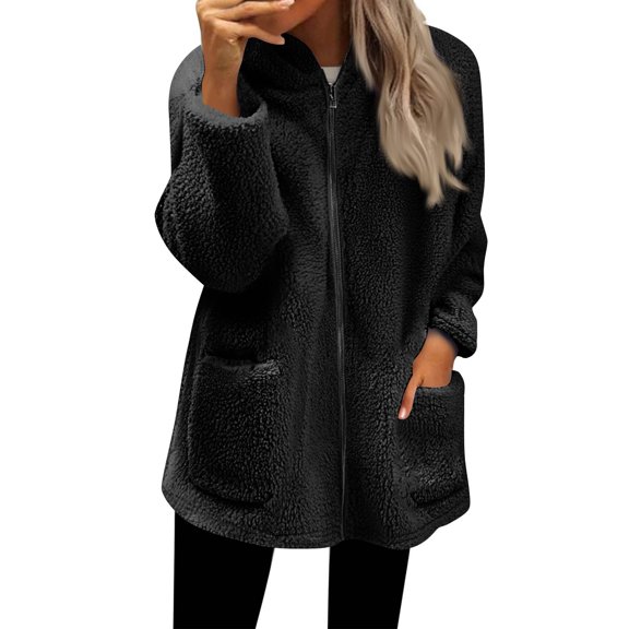 WTOBBY Women's Oversized Zip Up Hoodie with Fleece Lining, Long Sleeve Pullover Sweatshirt for Fall, Casual and Comfortable Jacket Style,Black L